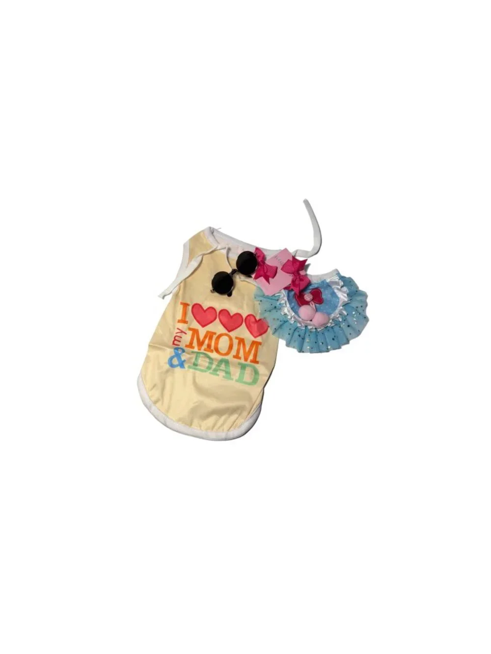 I Love Mom & Dad Dog Outfit | Blue Tutu & Sunglasses